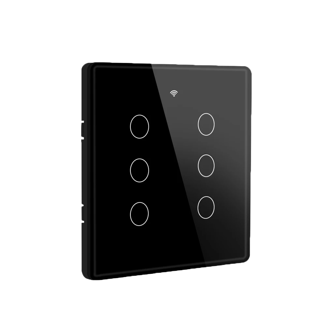 Interruptor de Luz Inteligente - 6 Botones - WiFi + Bluetooth + Sin Neutro + RF - Black Edition