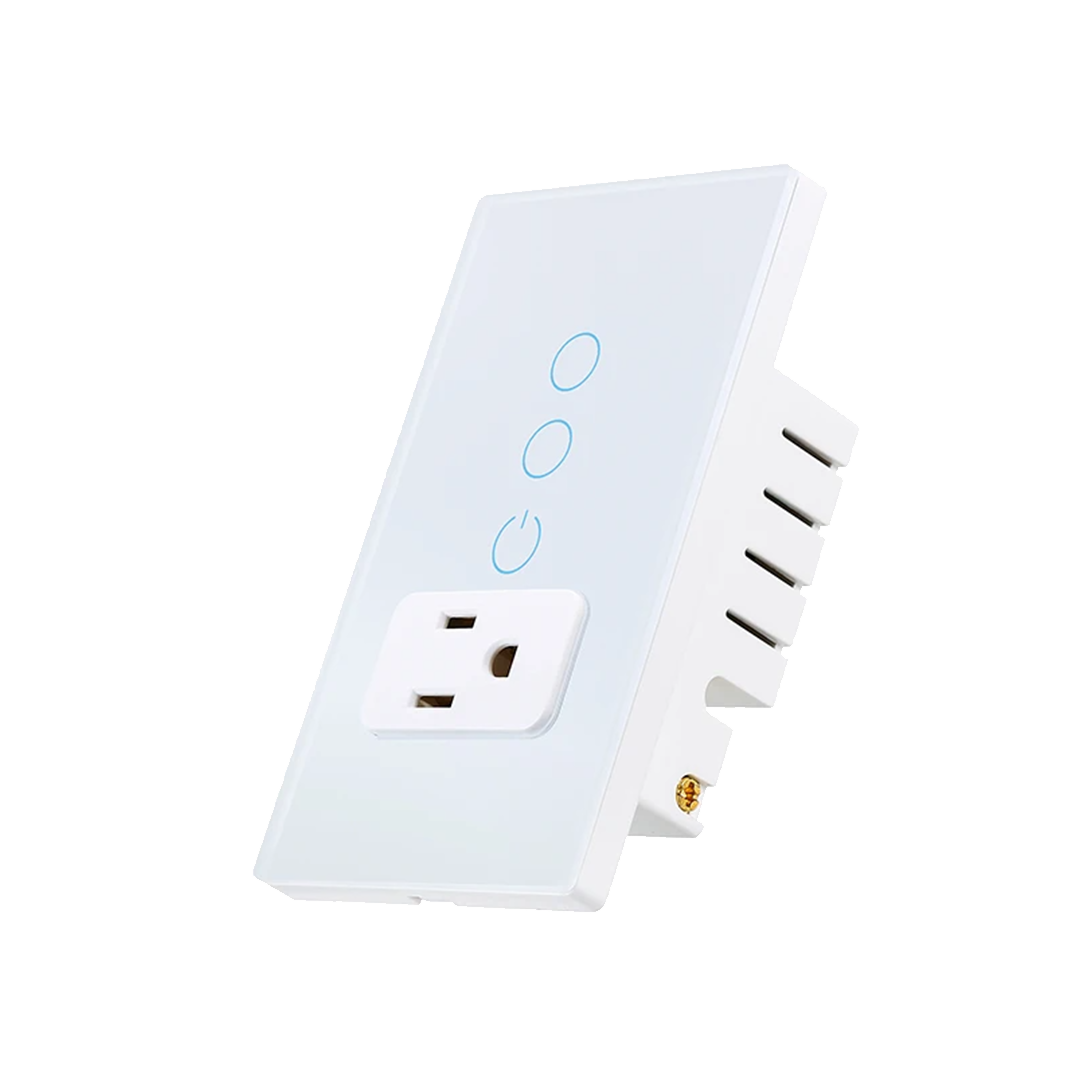 Interruptor de Luz con Tomacorriente Inteligente - 2 Botones - WiFi - White Edition