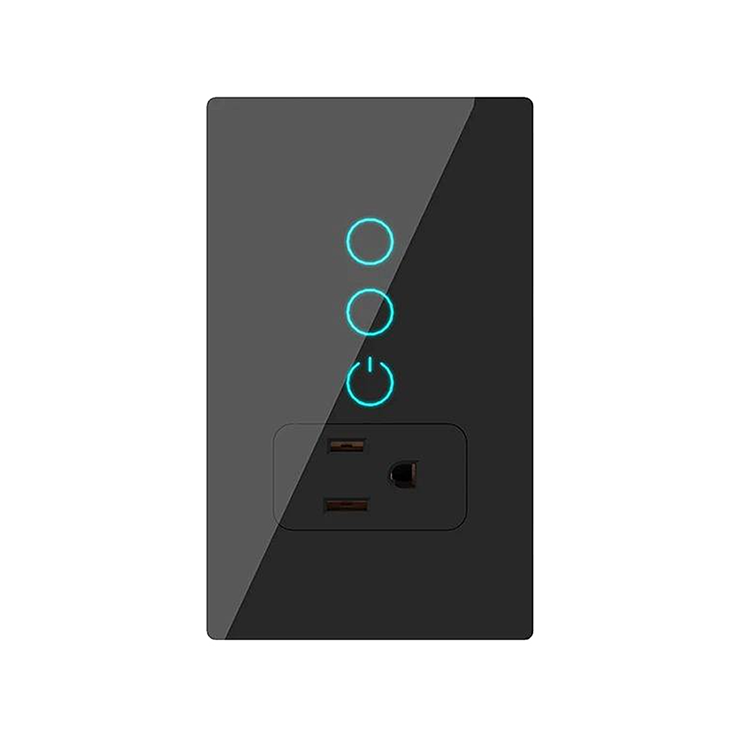 Interruptor de Luz con Tomacorriente Inteligente - 2 Botones - WiFi - Black Edition