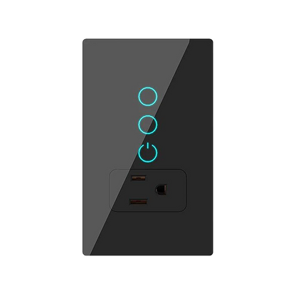 Interruptor de Luz con Tomacorriente Inteligente - 2 Botones - WiFi - Black Edition