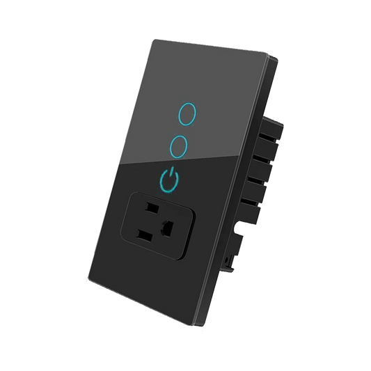 Interruptor de Luz con Tomacorriente Inteligente - 2 Botones - WiFi - Black Edition